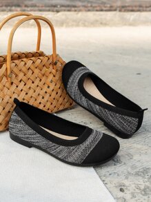 女士雙色一腳蹬透氣優雅戶外平底鞋 - 黑色 - 查看 2