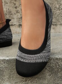 女士雙色一腳蹬透氣優雅戶外平底鞋 - 黑色 - 查看 3