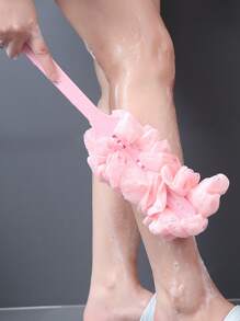 1pc Long Handle Bath Foaming Brush, PE Pink Bath Foaming Brush For Bathroom - Pink - View 4