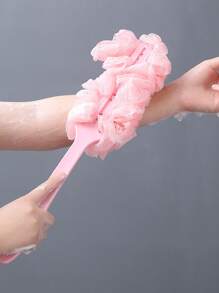 1pc Long Handle Bath Foaming Brush, PE Pink Bath Foaming Brush For Bathroom - Pink - View 3