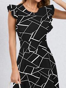 HOMEYEE Đầm Xù Tất cả trên in Hình học Giải trí - màu đen - Xem 4