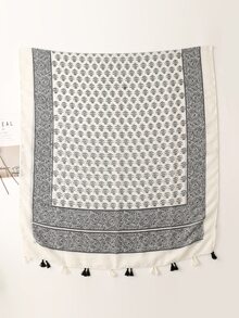 1pc Women Floral Pattern Tassel Decor Boho Scarf - Multicolor - View 2