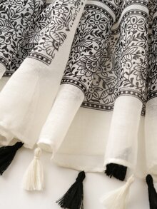 1pc Women Floral Pattern Tassel Decor Boho Scarf - Multicolor - View 5