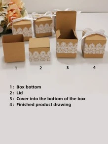 50 piezas/set Caja de regalo papel regalo con patrón floral con diseño de lazo para fiesta - Marrón - Ver 3
