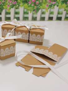 50 piezas/set Caja de regalo papel regalo con patrón floral con diseño de lazo para fiesta - Marrón - Ver 4