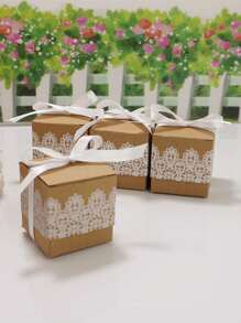 50 piezas/set Caja de regalo papel regalo con patrón floral con diseño de lazo para fiesta - Marrón - Ver 5