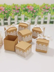 50 piezas/set Caja de regalo papel regalo con patrón floral con diseño de lazo para fiesta - Marrón - Ver 6