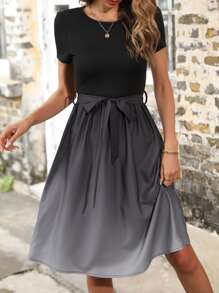 SHEIN LUNE Đầm Thắt lưng Ombre Giải trí - màu đen - Xem 1