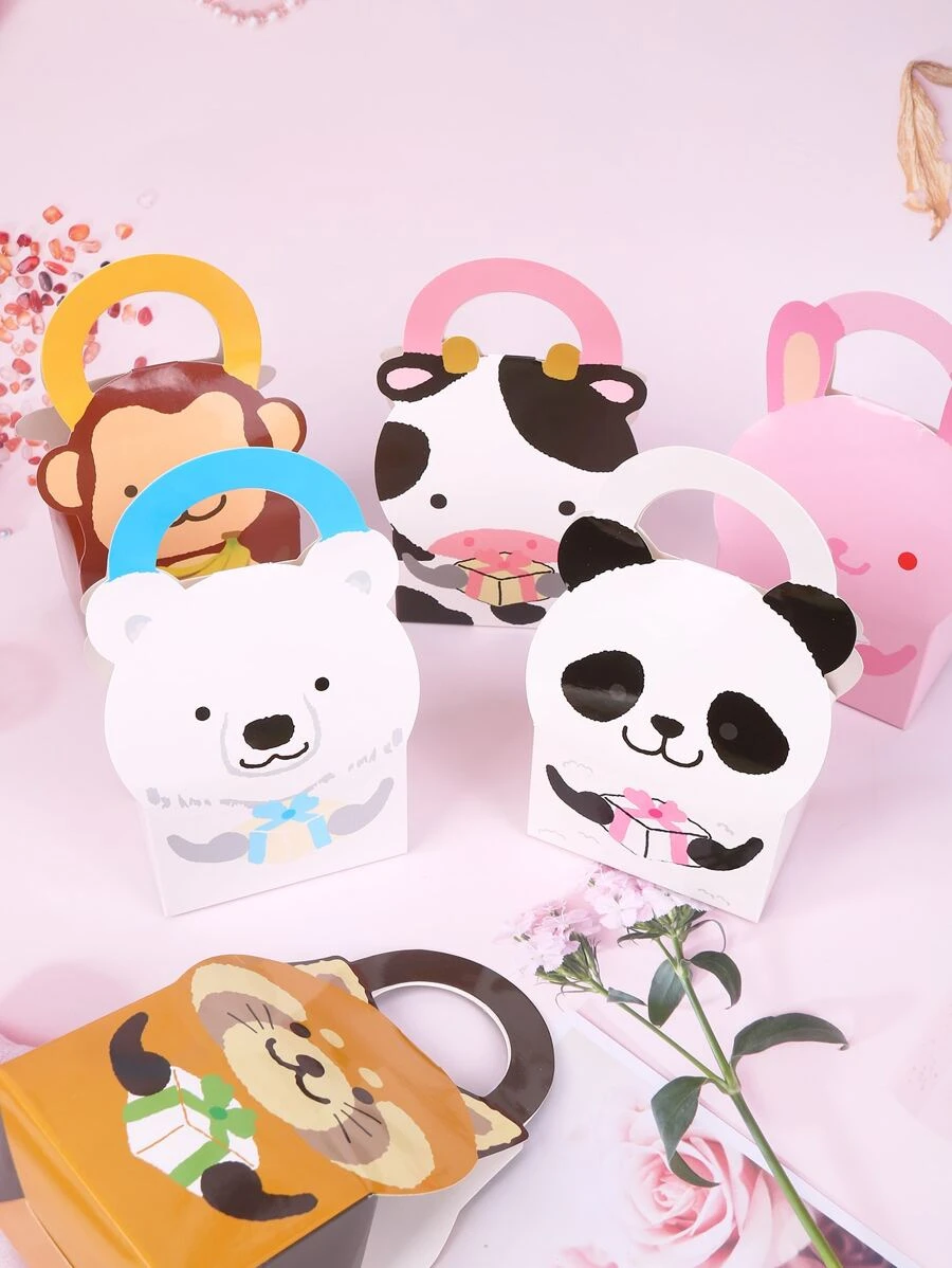 6入組/套紙質禮品包裝盒卡通動物圖案派對禮品盒 - 彩色 - 查看 1