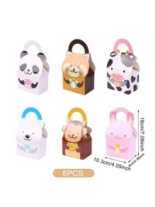6入組/套紙質禮品包裝盒卡通動物圖案派對禮品盒 - 彩色 - 查看 3