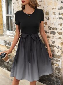 SHEIN LUNE Đầm Thắt lưng Ombre Giải trí - màu đen - Xem 5