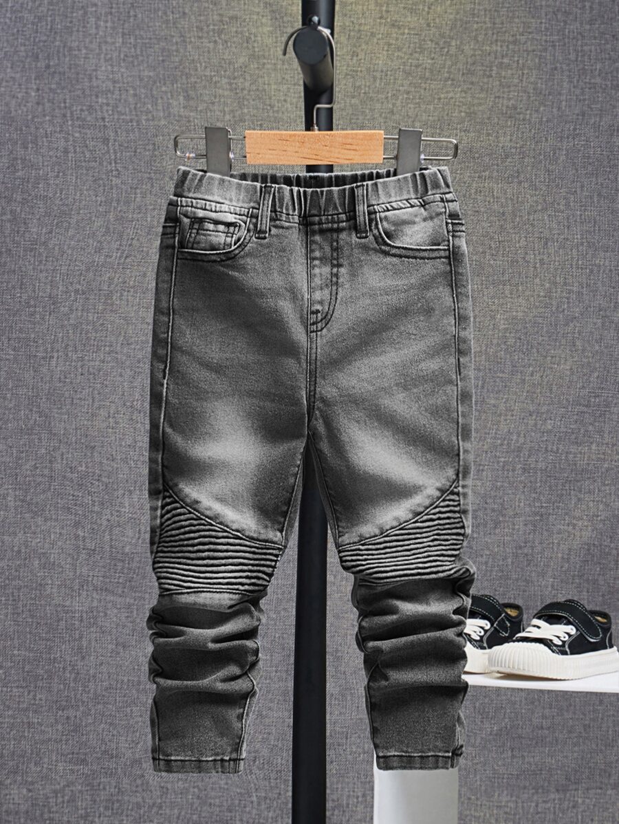 SHEIN 小男童彈性腰帶水洗牛仔褲 - 深灰色 - 查看 1