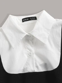 SHEIN MOD 泡泡袖假兩件連衣裙帶系帶 - 黑色 - 查看 3