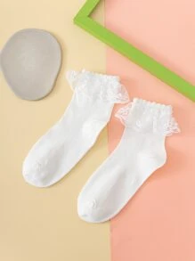 1 Đôi Nữ Xù Viền Phong Cách Ngọt Ngào Thủy Thủ Đoàn Tất Cho Lolita - trắng - Xem 2