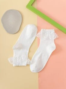 1 Đôi Nữ Xù Viền Phong Cách Ngọt Ngào Thủy Thủ Đoàn Tất Cho Lolita - trắng - Xem 3