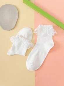 1 Đôi Nữ Xù Viền Phong Cách Ngọt Ngào Thủy Thủ Đoàn Tất Cho Lolita - trắng - Xem 4