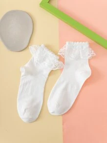 1 Đôi Nữ Xù Viền Phong Cách Ngọt Ngào Thủy Thủ Đoàn Tất Cho Lolita - trắng - Xem 5