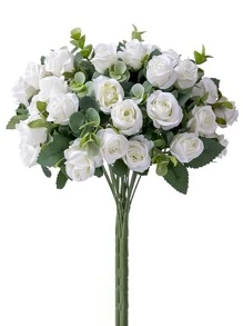 1束塑料人造花浪漫多用途手捧花適合家庭婚禮裝飾 - 白色 - 查看 1
