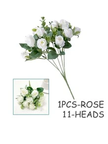 1束塑料人造花浪漫多用途手捧花適合家庭婚禮裝飾 - 白色 - 查看 3