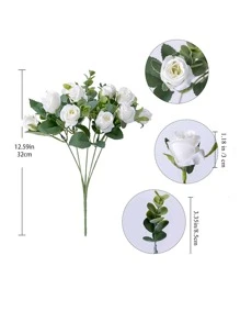 1束塑料人造花浪漫多用途手捧花適合家庭婚禮裝飾 - 白色 - 查看 4