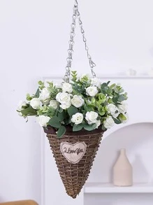 1束塑料人造花浪漫多用途手捧花適合家庭婚禮裝飾 - 白色 - 查看 5