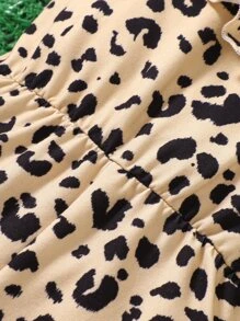 嬰兒女孩花豹印花荷葉邊不對稱頸跳躍衣 - 卡其色 - 查看 3