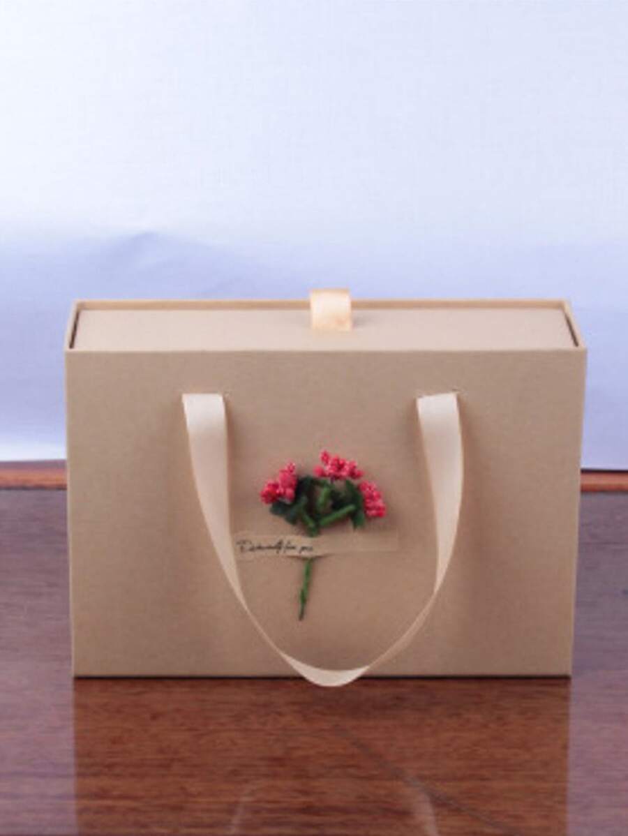 1pc Paper Gift Wrapping Box, Fake Flower Decor Gift Box For Party - Multicolor - View 1