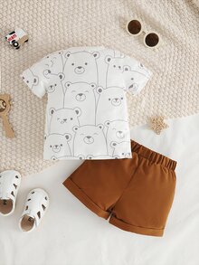 嬰兒小熊印花T恤和卷邊短褲 - 彩色 - 查看 2