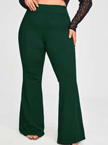 SHEIN SXY Plus High Waist Flare Leg Trousers - Dark Green - View 1