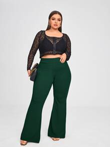 SHEIN SXY Plus High Waist Flare Leg Trousers - Dark Green - View 3