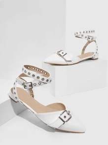 CUCCOO SZL 女士鞋扣装饰踝带平底鞋春夏季度假鞋夏季促销优雅平底鞋派对坏人时尚别致华丽风格万圣节圣诞节迪斯科派对性感夜间外出秋季 - 白色 - 查看 4