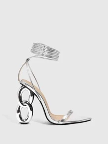 CUCCOO SZL Zapatos de mujer con diseño metálico de cordón en las piernas, sandalias con tacón esculpido y tiras para primavera y verano, zapatos sexy para fiesta, look de moda, estilo gorgeous para Halloween, Navidad y San Valentín