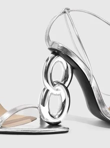 CUCCOO SZL Zapatos de mujer con diseño metálico de cordón en las piernas, sandalias con tacón esculpido y tiras para primavera y verano, zapatos sexy para fiesta, look de moda, estilo gorgeous para Halloween, Navidad y San Valentín