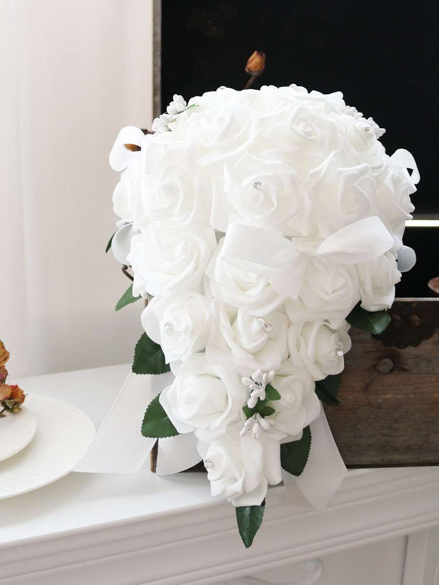 1束PE人造花浪漫水鑽裝飾多用途手捧花適合家庭婚禮裝飾 - 彩色 - 查看 1