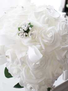 1束PE人造花浪漫水鑽裝飾多用途手捧花適合家庭婚禮裝飾 - 彩色 - 查看 5