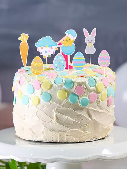 8入組兔子和彩蛋設計蛋糕裝飾派對創意紙蛋糕裝飾