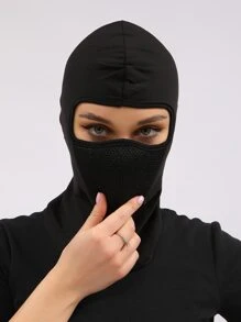 1pc Women Breathable Solid Balaclava Cap - Black - View 1