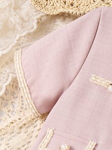 Girls Flap Detail Contrast Trim Blouse & Pleated Skirt - Dusty Pink - View 3