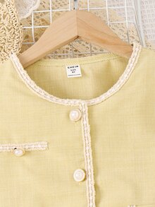 Girls Flap Detail Contrast Trim Blouse & Pleated Skirt - Champagne - View 4