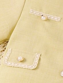 Girls Flap Detail Contrast Trim Blouse & Pleated Skirt - Champagne - View 5