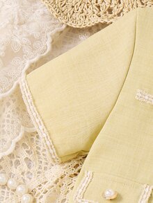 Girls Flap Detail Contrast Trim Blouse & Pleated Skirt - Champagne - View 6