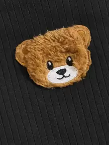 SHEIN Young Girl Bear Patched Ribbed Knit Tank Top - Black - View 3