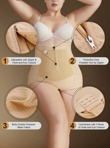 Plus High Waist Zip Up Shapewear Shorts - Apricot - View 3