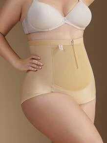 Plus High Waist Zip Up Shapewear Shorts - Apricot - View 4