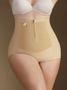 Plus High Waist Zip Up Shapewear Shorts - Apricot - View 5