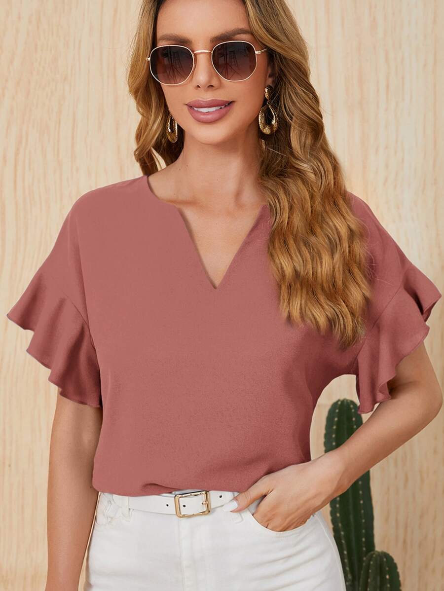 SHEIN Clasi Áo sơ mi nữ Xù màu trơn Giải trí - Bụi hồng - Xem 1