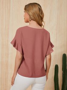 SHEIN Clasi Áo sơ mi nữ Xù màu trơn Giải trí - Bụi hồng - Xem 2