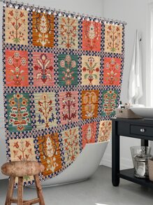 1入組復古圖案淋浴現代滌綸防水浴簾