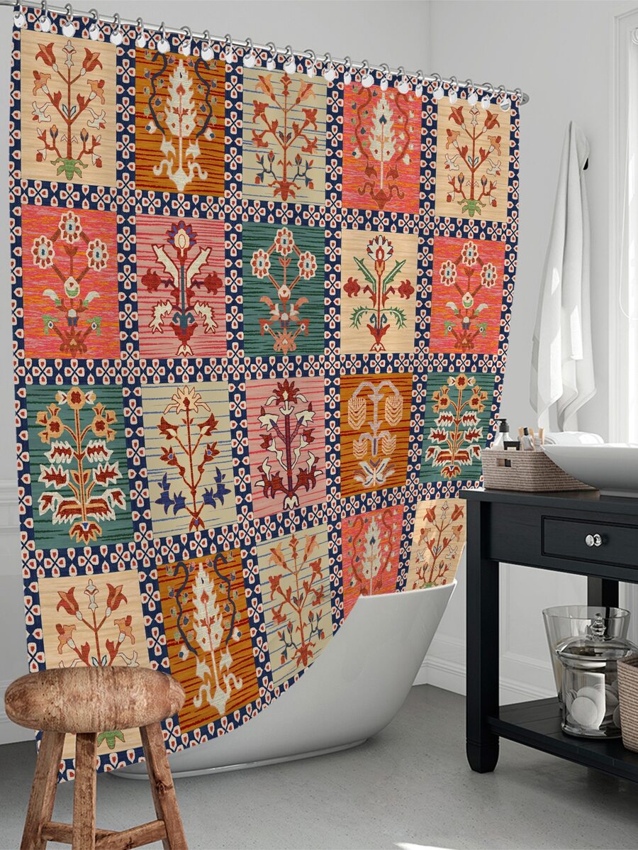 1入組復古圖案淋浴現代滌綸防水浴簾