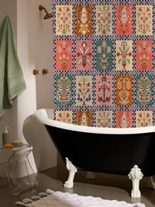 1入組復古圖案淋浴現代滌綸防水浴簾